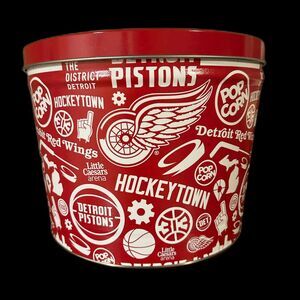 Hockeytown Detroit Red Wings Pistons Popcorn Tin NBA NHL